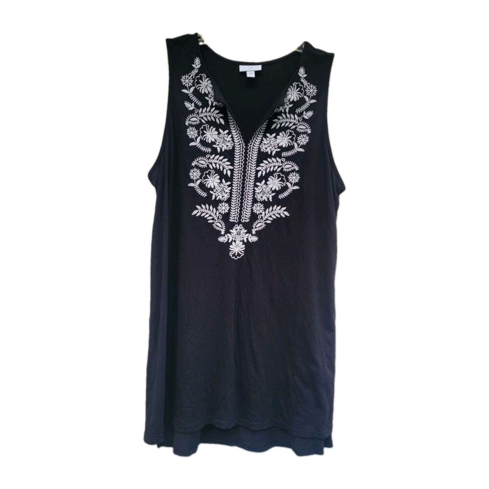 J.Jill sleeveless embroidered top sz M blk/wht boho resort